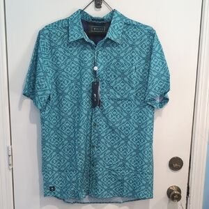 William Murray Golf Polo Teal/Blue Patterned Button-Down Shirt Size Large